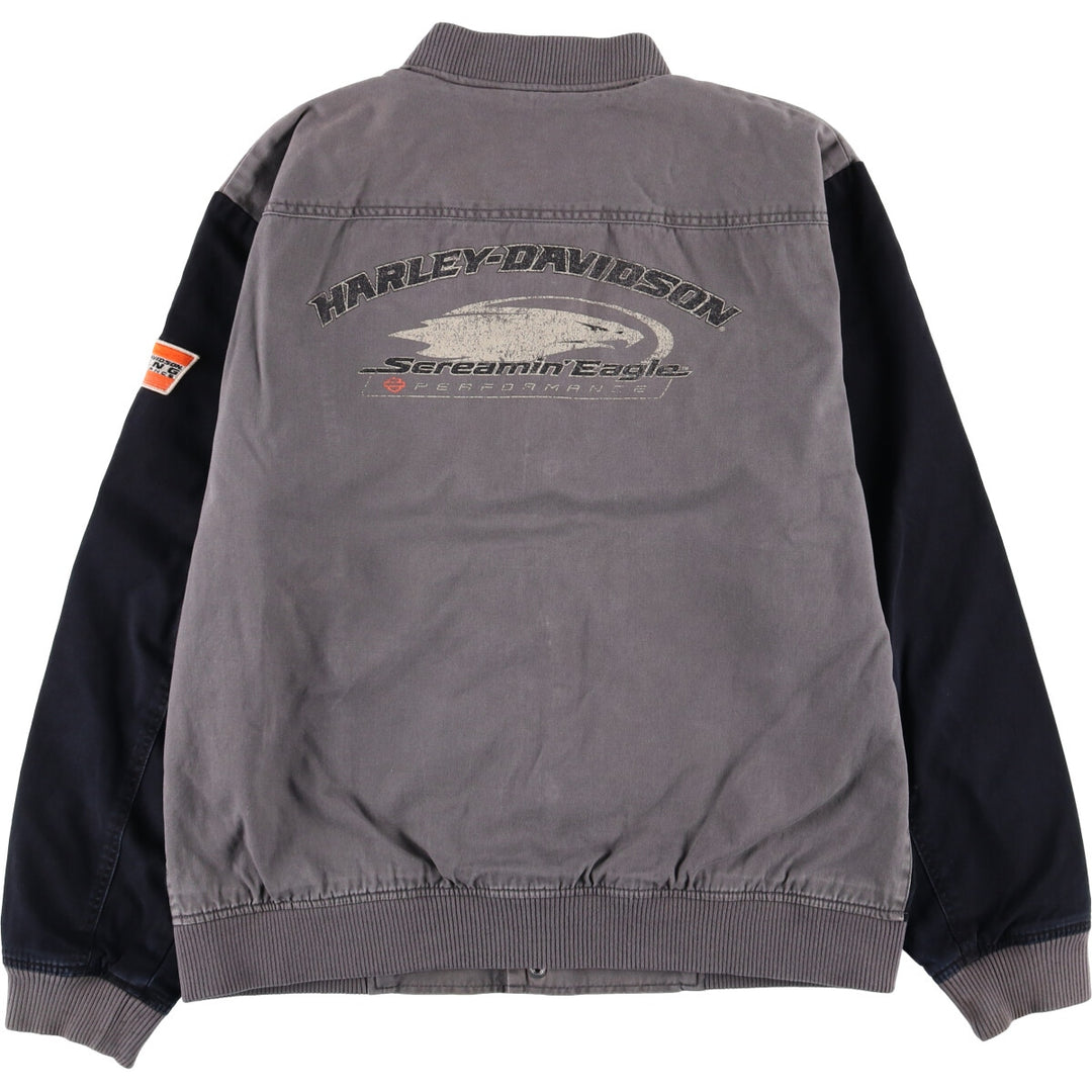 Harley-Davidson Eagle Pattern Cotton Blouson Men's Size L cotton black type Vintage Second Hand