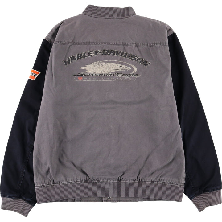 Harley-Davidson Eagle Pattern Cotton Blouson Men's Size L cotton black type Vintage Second Hand