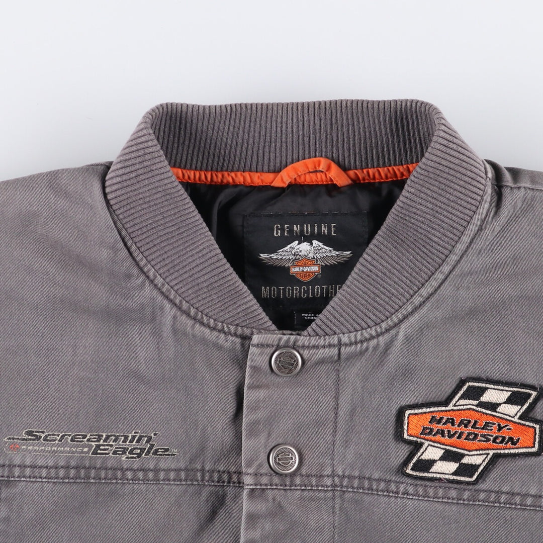 Harley-Davidson Eagle Pattern Cotton Blouson Men's Size L cotton black type Vintage Second Hand
