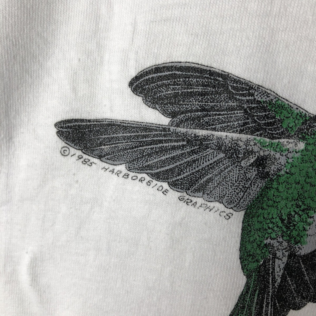 Vintage 90'S Hanes BEEFY-T Blue Tag Bird Animal Print T-Shirt, Made in USA, Men's Size L cotton white type Vintage Second Hand