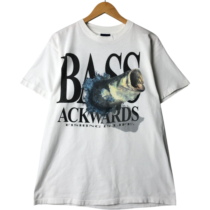 Vintage 90'S Big Ball Sports Fish Print Animal T-Shirt, Made in USA, Men's Size L cotton white type Vintage Second Hand