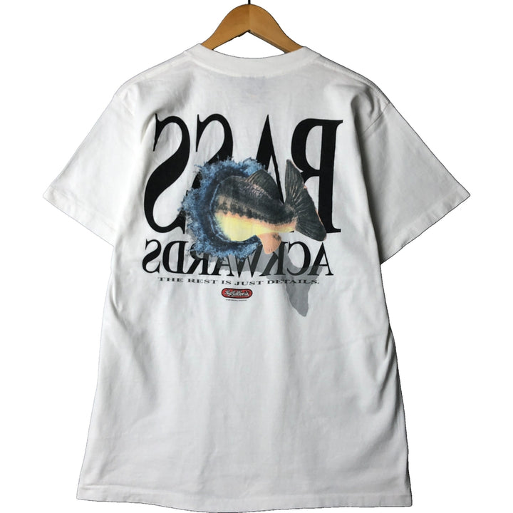 Vintage 90'S Big Ball Sports Fish Print Animal T-Shirt, Made in USA, Men's Size L cotton white type Vintage Second Hand
