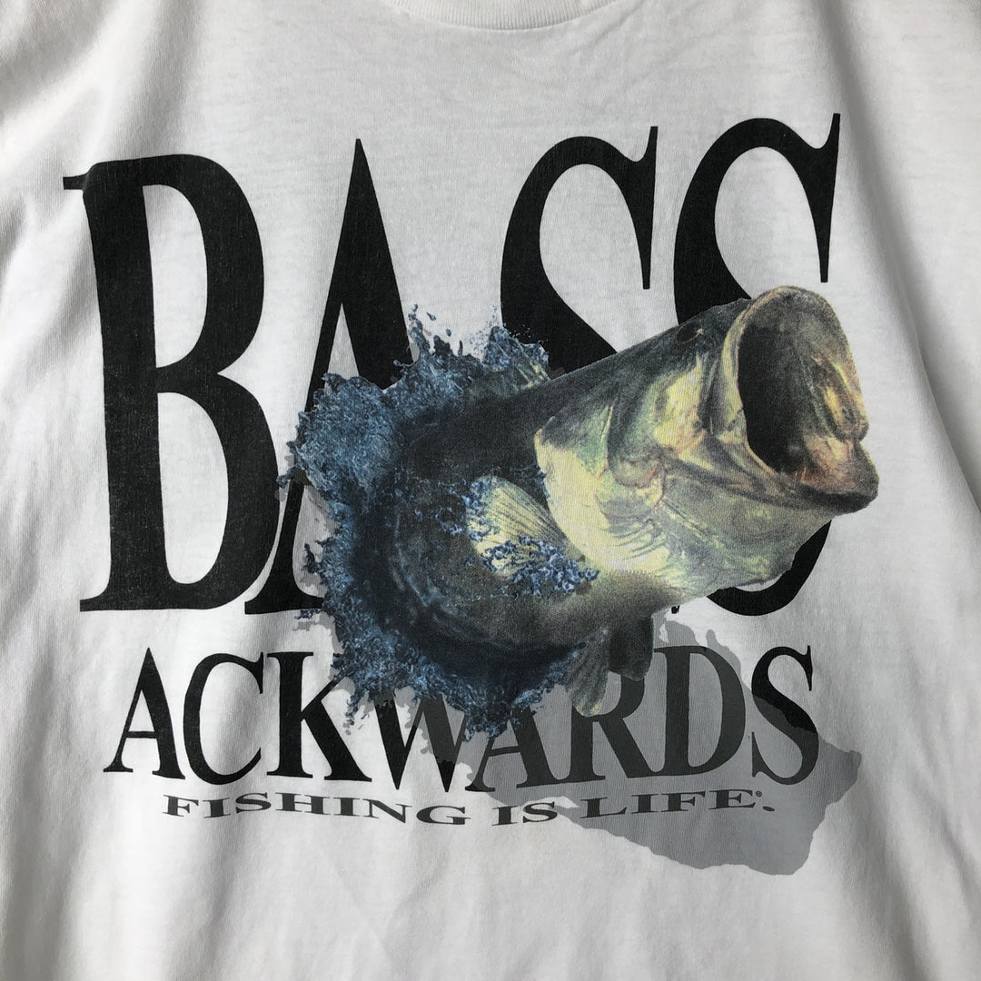 Vintage 90'S Big Ball Sports Fish Print Animal T-Shirt, Made in USA, Men's Size L cotton white type Vintage Second Hand
