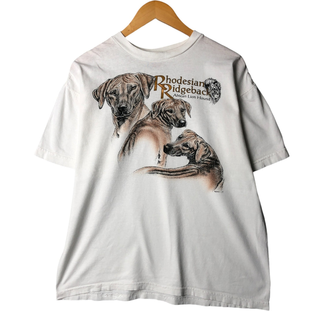 Vintage 90'S LANNA ROGEAS ORIGINALS Rhodesian Ridgeback Dog Print Animal T-Shirt, Made in USA, Men's Size L cotton white type Vintage Second Hand
