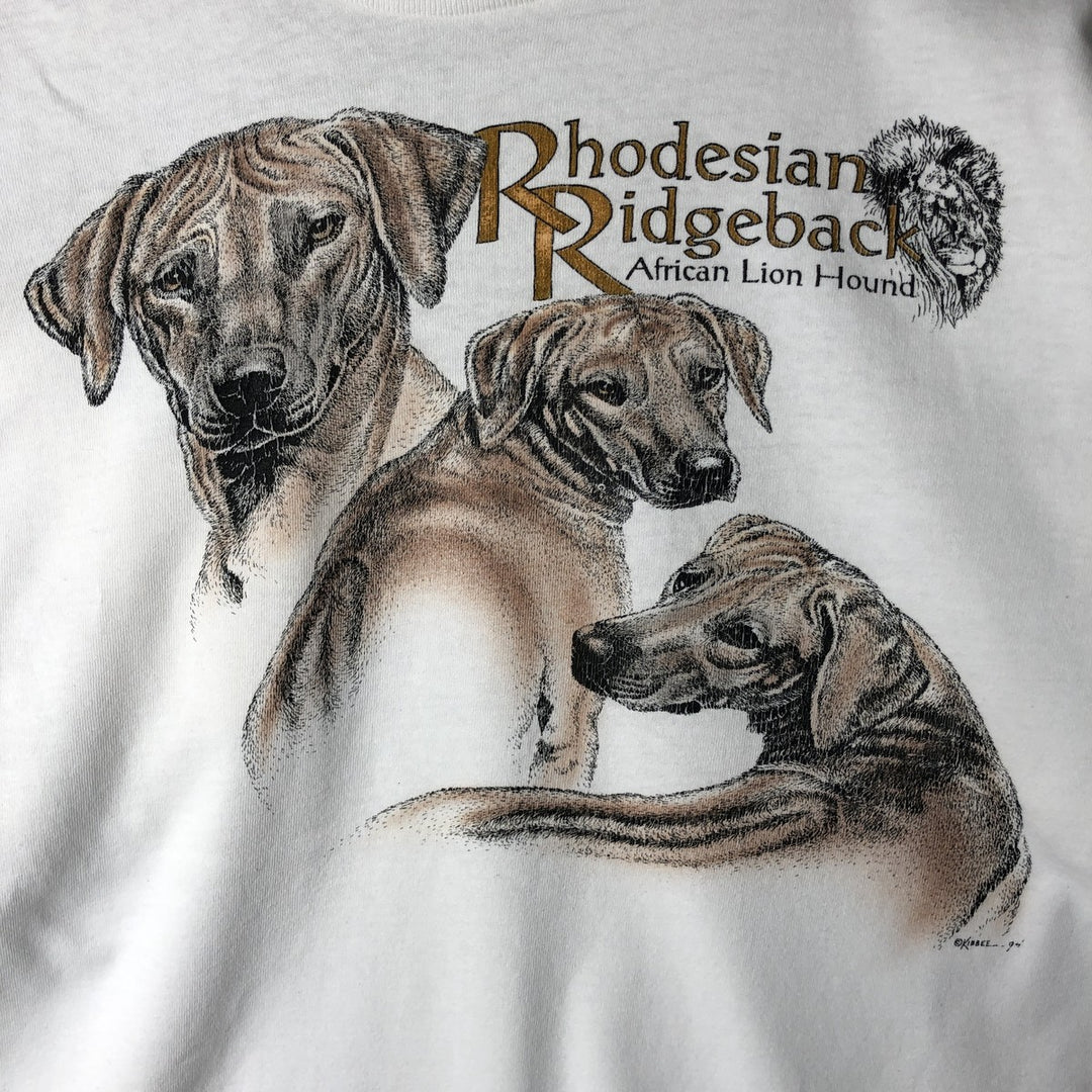 Vintage 90'S LANNA ROGEAS ORIGINALS Rhodesian Ridgeback Dog Print Animal T-Shirt, Made in USA, Men's Size L cotton white type Vintage Second Hand