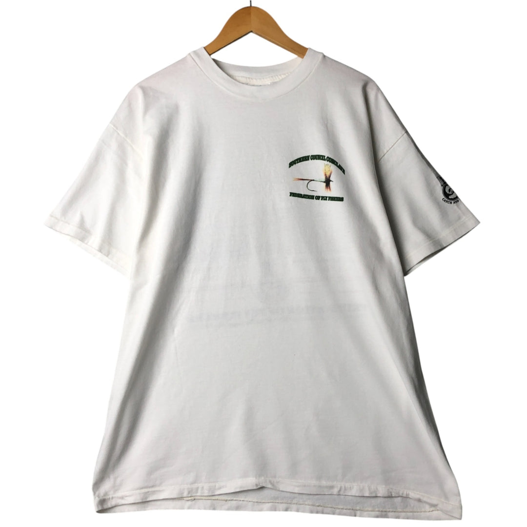 Vintage 90'S Hanes Beefy-T Blue Tag Fish Print Animal T-Shirt, Made in USA, Men's Size XL cotton white type Vintage Second Hand