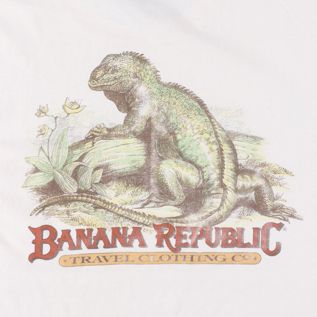 90'S Vintage Banana Republic Animal Pattern Short Sleeve Logo T-Shirt, Men's Size L unclear white type Vintage Second Hand