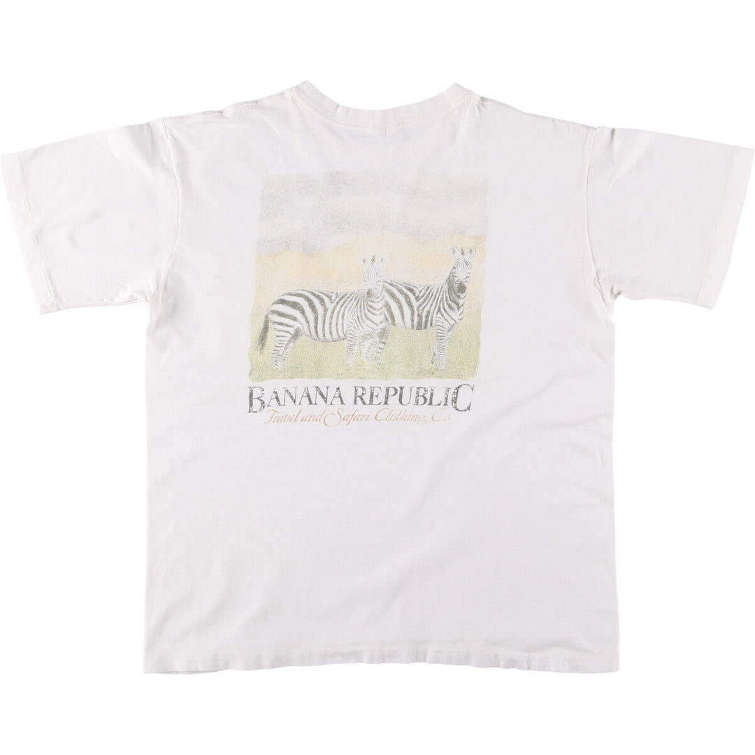 90'S Vintage Banana Republic Animal Pattern Short Sleeve Logo T-Shirt, Men's Size L unclear white type Vintage Second Hand
