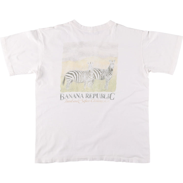 90'S Vintage Banana Republic Animal Pattern Short Sleeve Logo T-Shirt, Men's Size L unclear white type Vintage Second Hand