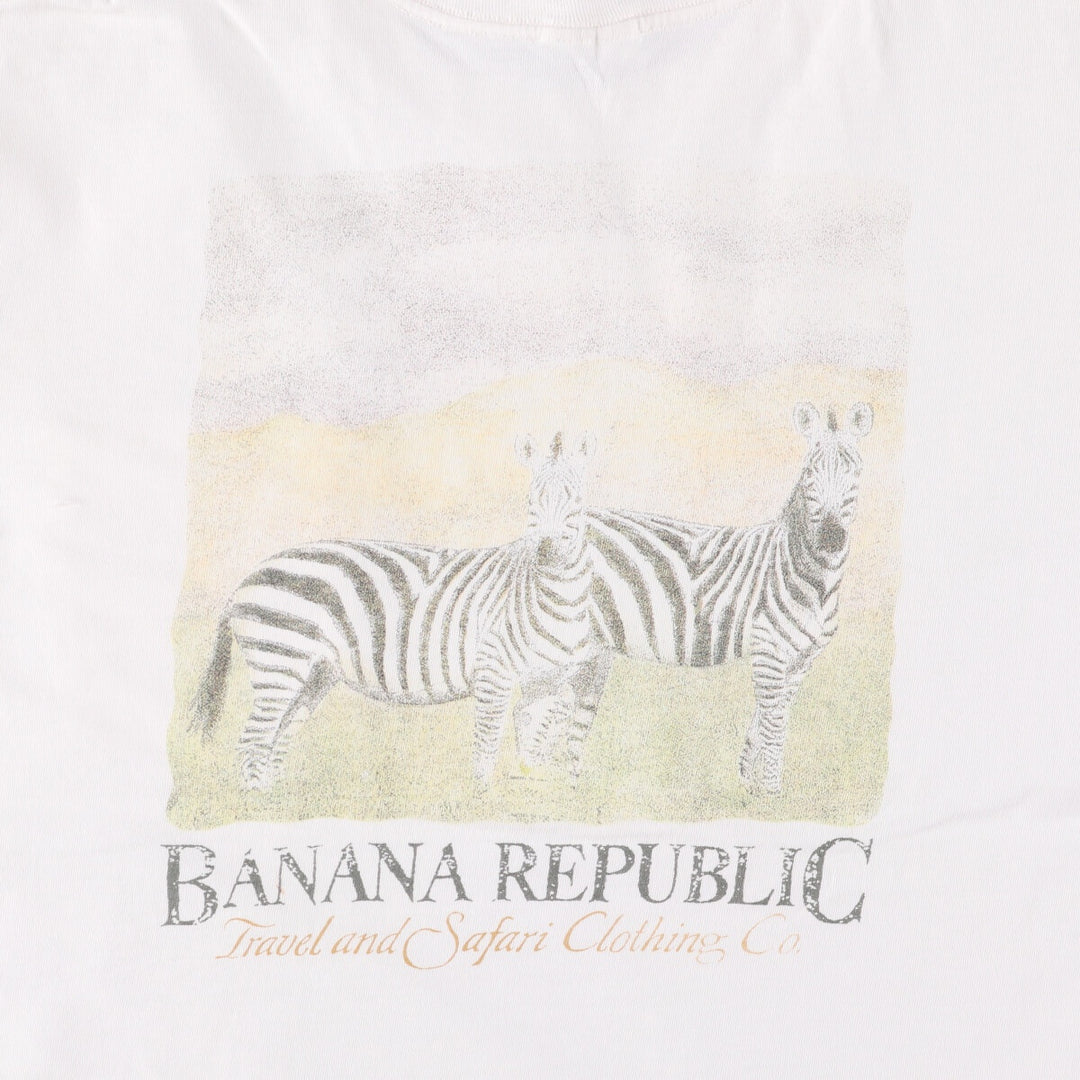 90'S Vintage Banana Republic Animal Pattern Short Sleeve Logo T-Shirt, Men's Size L unclear white type Vintage Second Hand