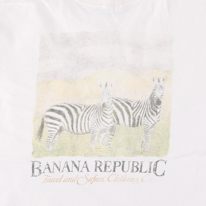 90'S Vintage Banana Republic Animal Pattern Short Sleeve Logo T-Shirt, Men's Size L unclear white type Vintage Second Hand