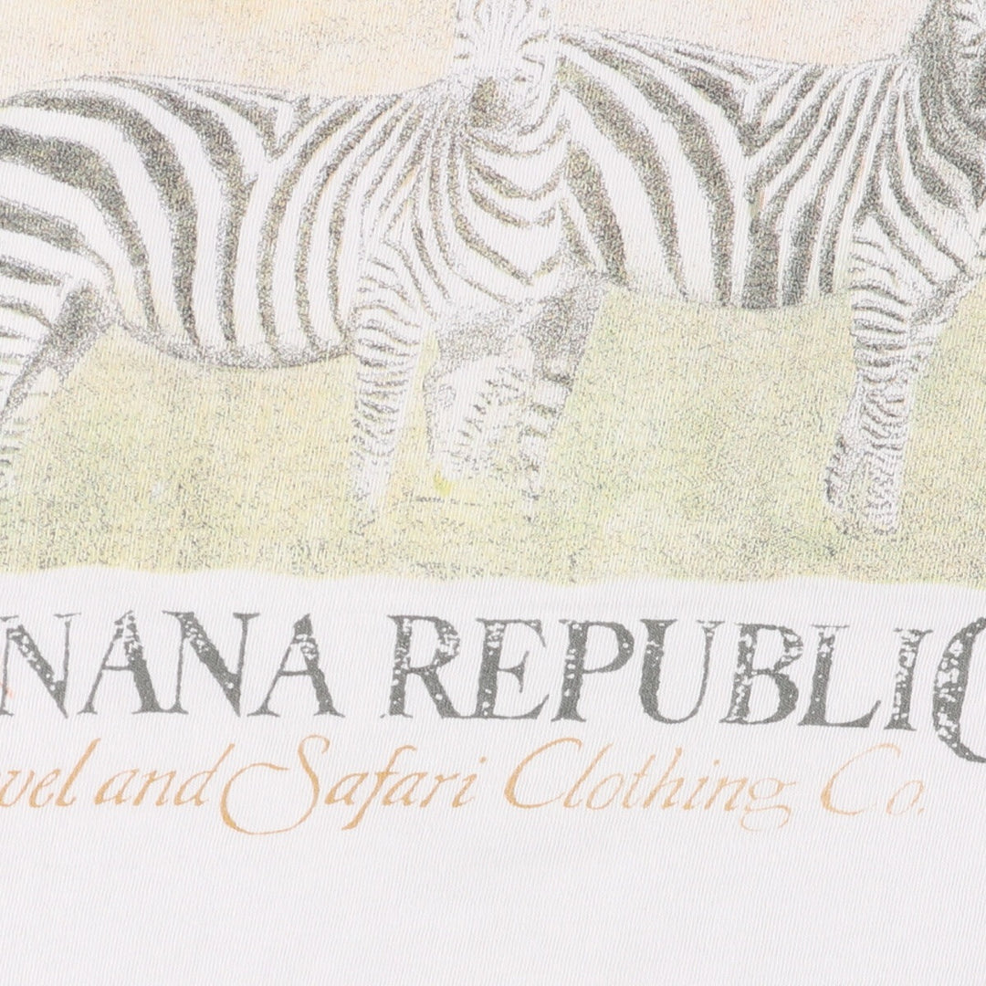 90'S Vintage Banana Republic Animal Pattern Short Sleeve Logo T-Shirt, Men's Size L unclear white type Vintage Second Hand