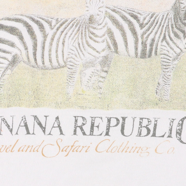 90'S Vintage Banana Republic Animal Pattern Short Sleeve Logo T-Shirt, Men's Size L unclear white type Vintage Second Hand