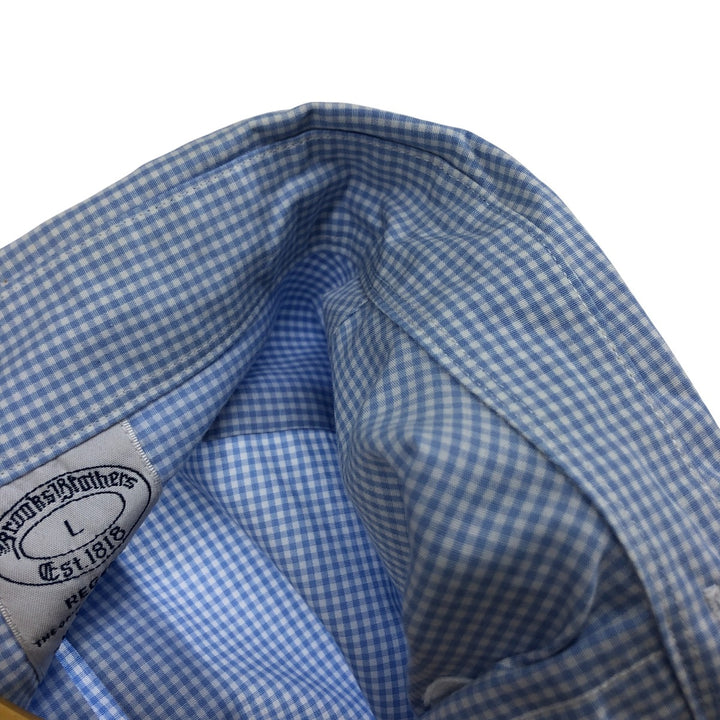 Brooks Brothers Est.1818 Gingham Check Long Sleeve Button-Down Check Shirt Men's Size L cotton blue type Vintage Second Hand