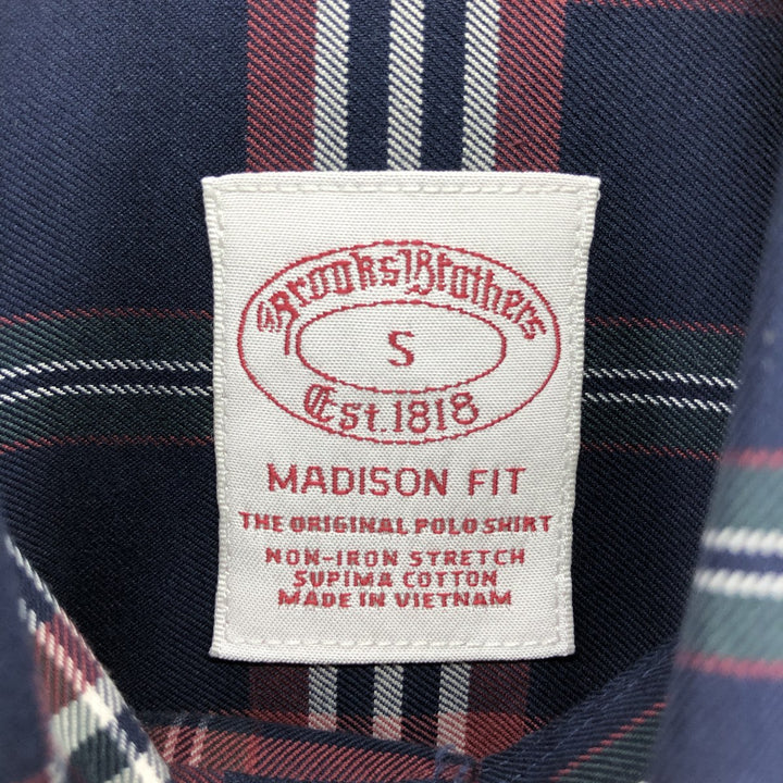 Brooks Brothers Est.1818 Long Sleeve Button-Down Check Shirt, Men's Size S Supima Cotton navy blue type Vintage Second Hand
