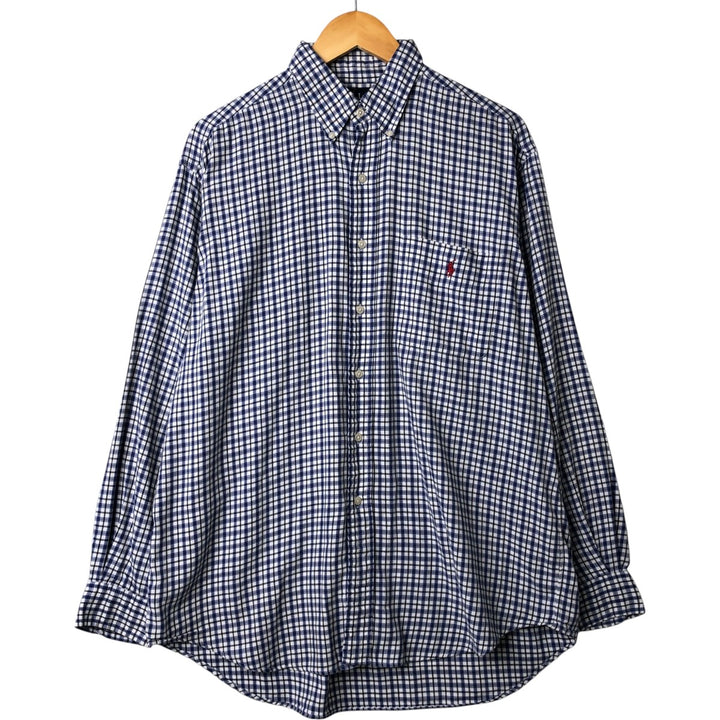 Ralph Lauren BLAIRE long sleeve button down check shirt, men's size L cotton white type Vintage Second Hand