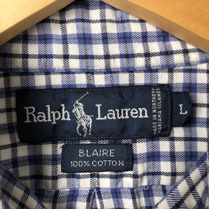 Ralph Lauren BLAIRE long sleeve button down check shirt, men's size L cotton white type Vintage Second Hand