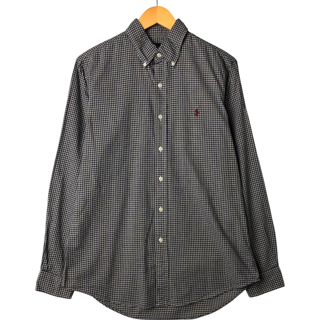 Ralph Lauren CUSTOM FIT long sleeve button down check shirt men's size M cotton navy blue type Vintage Second Hand