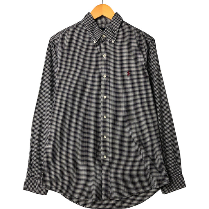 Ralph Lauren CUSTOM FIT long sleeve button down check shirt men's size M cotton navy blue type Vintage Second Hand