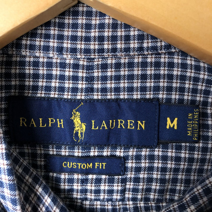 Ralph Lauren CUSTOM FIT long sleeve button down check shirt men's size M cotton navy blue type Vintage Second Hand