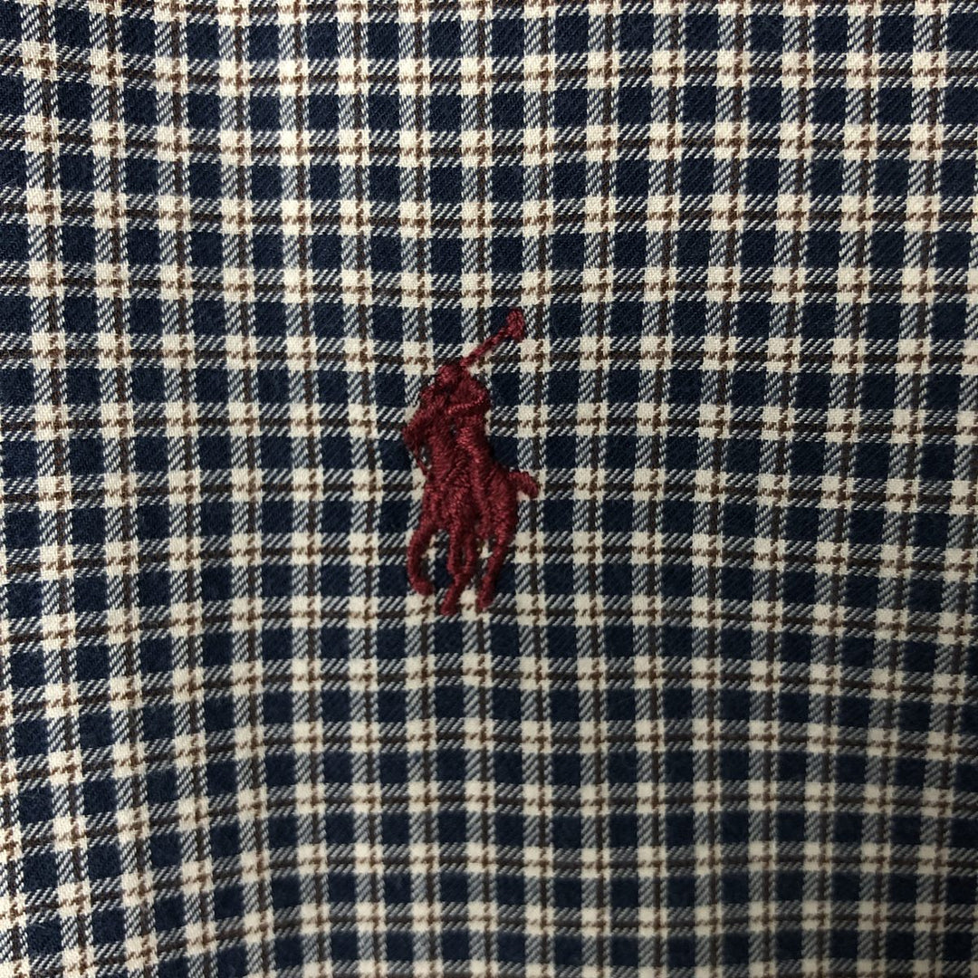 Ralph Lauren CUSTOM FIT long sleeve button down check shirt men's size M cotton navy blue type Vintage Second Hand