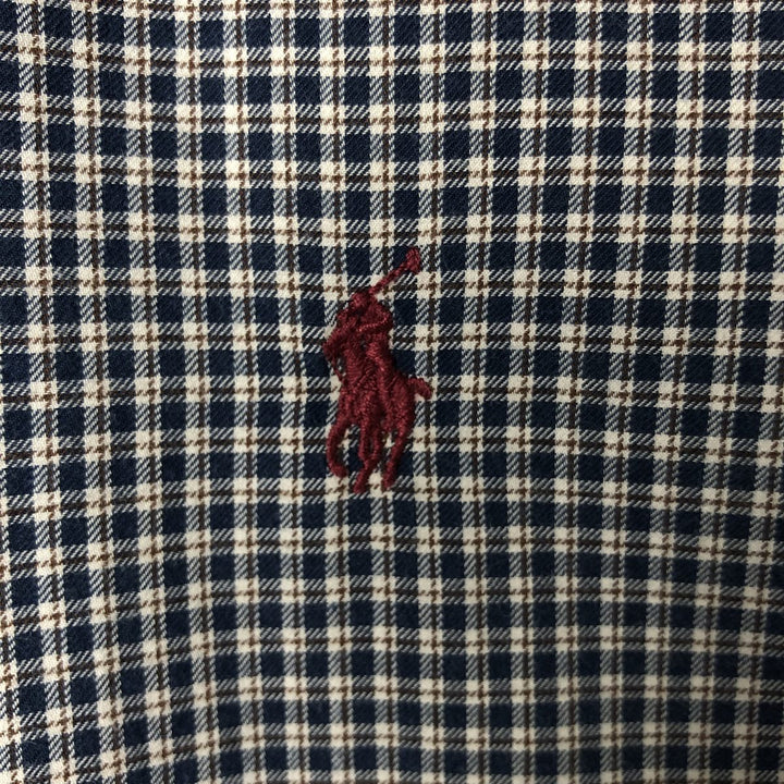 Ralph Lauren CUSTOM FIT long sleeve button down check shirt men's size M cotton navy blue type Vintage Second Hand