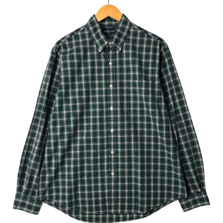 Ralph Lauren CUSTOM FIT long sleeve button down check shirt, men's size L cotton Green type dark green Vintage Second Hand