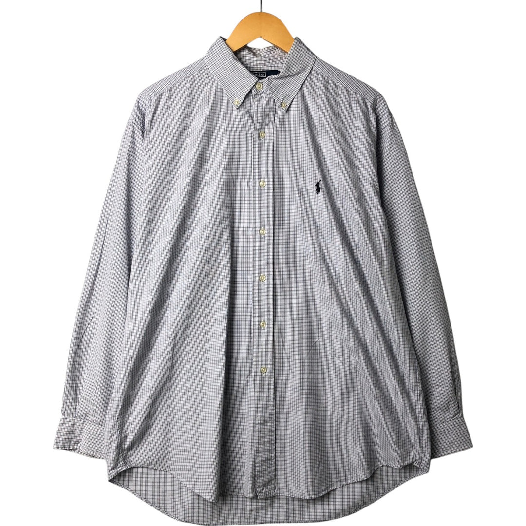 Ralph Lauren BLAKE long sleeve button down check shirt, men's size L cotton white type Vintage Second Hand