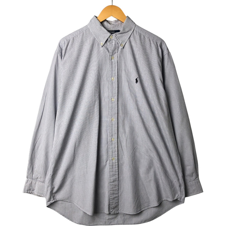 Ralph Lauren BLAKE long sleeve button down check shirt, men's size L cotton white type Vintage Second Hand