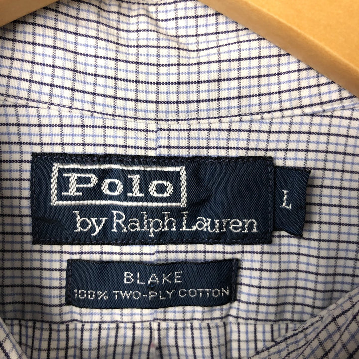 Ralph Lauren BLAKE long sleeve button down check shirt, men's size L cotton white type Vintage Second Hand