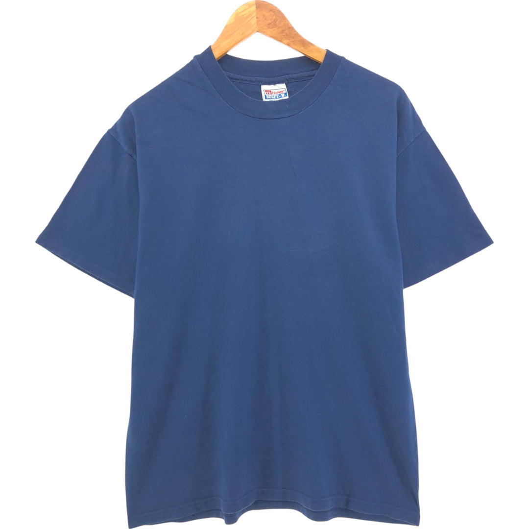 Hanes BEEFY-T Plain T-shirt Made in USA Men's L size cotton navy blue type Vintage Second Hand