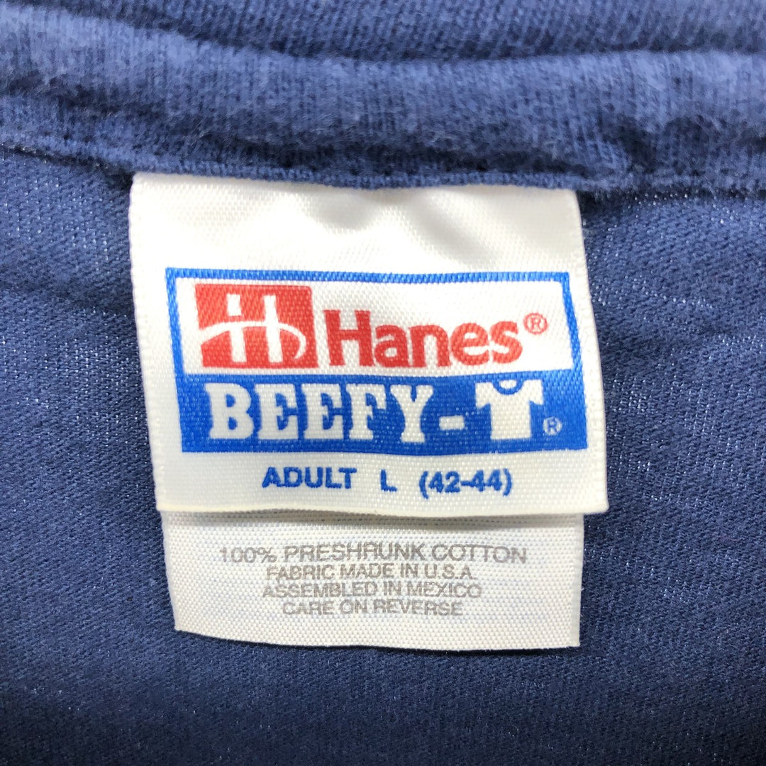 Hanes BEEFY-T Plain T-shirt Made in USA Men's L size cotton navy blue type Vintage Second Hand