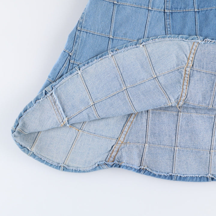 BRITTANIA SPORTSWEAR Patchwork Denim Half-Length A-Line Skirt, Women's Size M, Vintage cotton blue type Vintage Second Hand