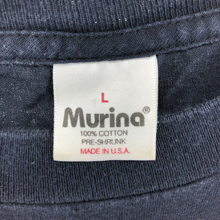 Murina Lion Pattern Large Print Animal T-Shirt Made in USA Men's L Size cotton black type Vintage Second Hand
