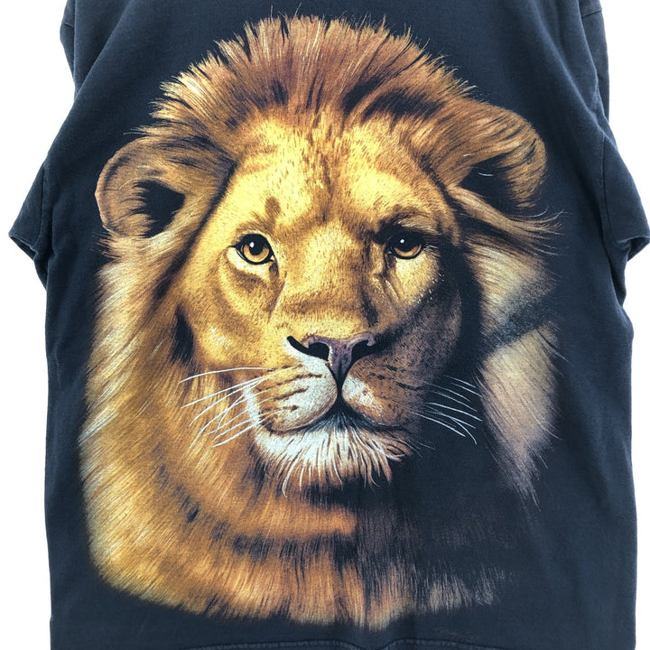 Murina Lion Pattern Large Print Animal T-Shirt Made in USA Men's L Size cotton black type Vintage Second Hand