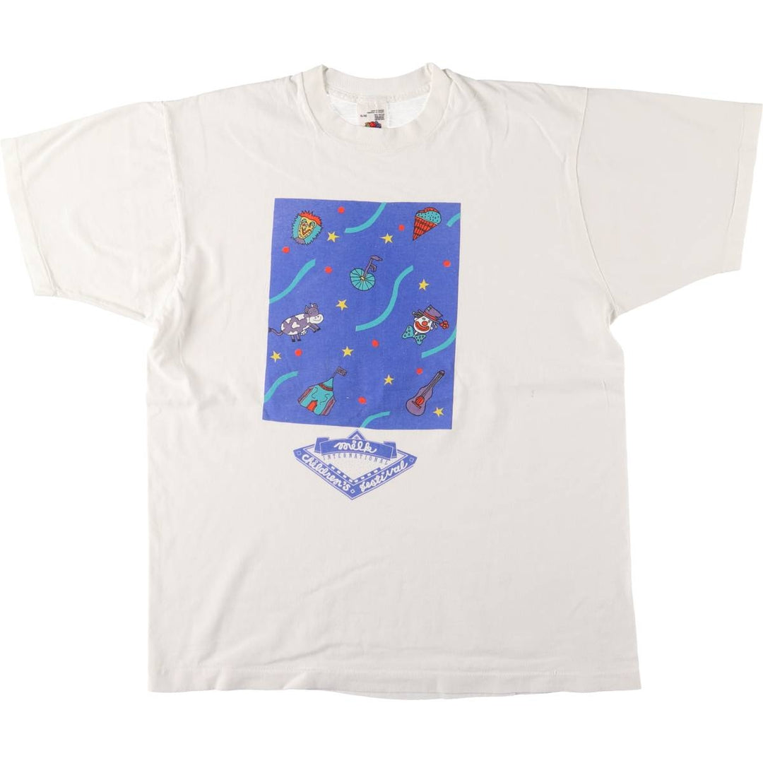 90'S Fruit of the Loom printed T-shirt, made in Canada, men's XL size, vintage cotton white type Vintage Second Hand