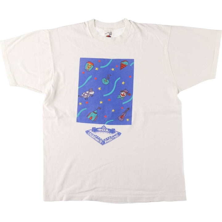 90'S Fruit of the Loom printed T-shirt, made in Canada, men's XL size, vintage cotton white type Vintage Second Hand