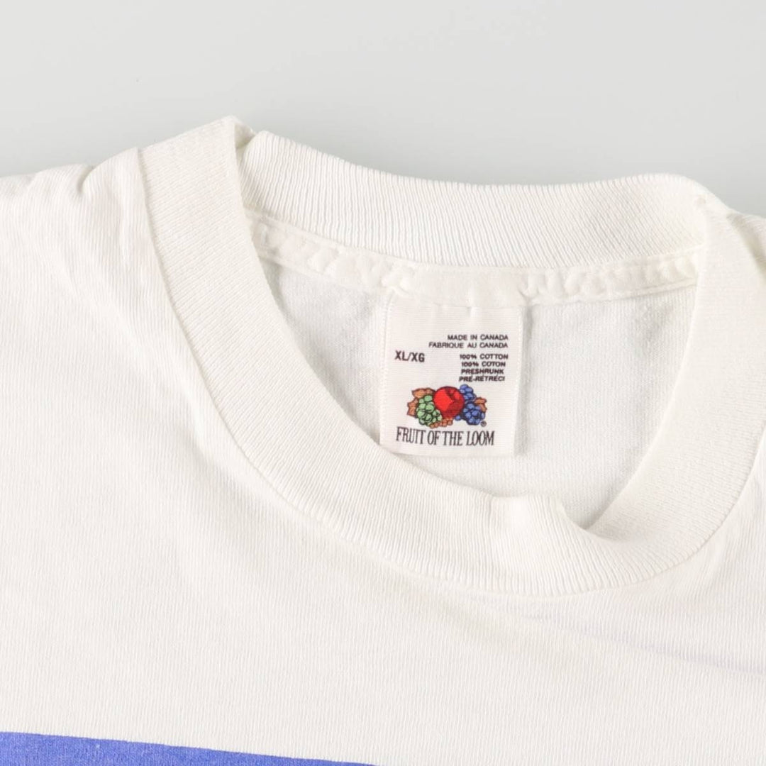 90'S Fruit of the Loom printed T-shirt, made in Canada, men's XL size, vintage cotton white type Vintage Second Hand