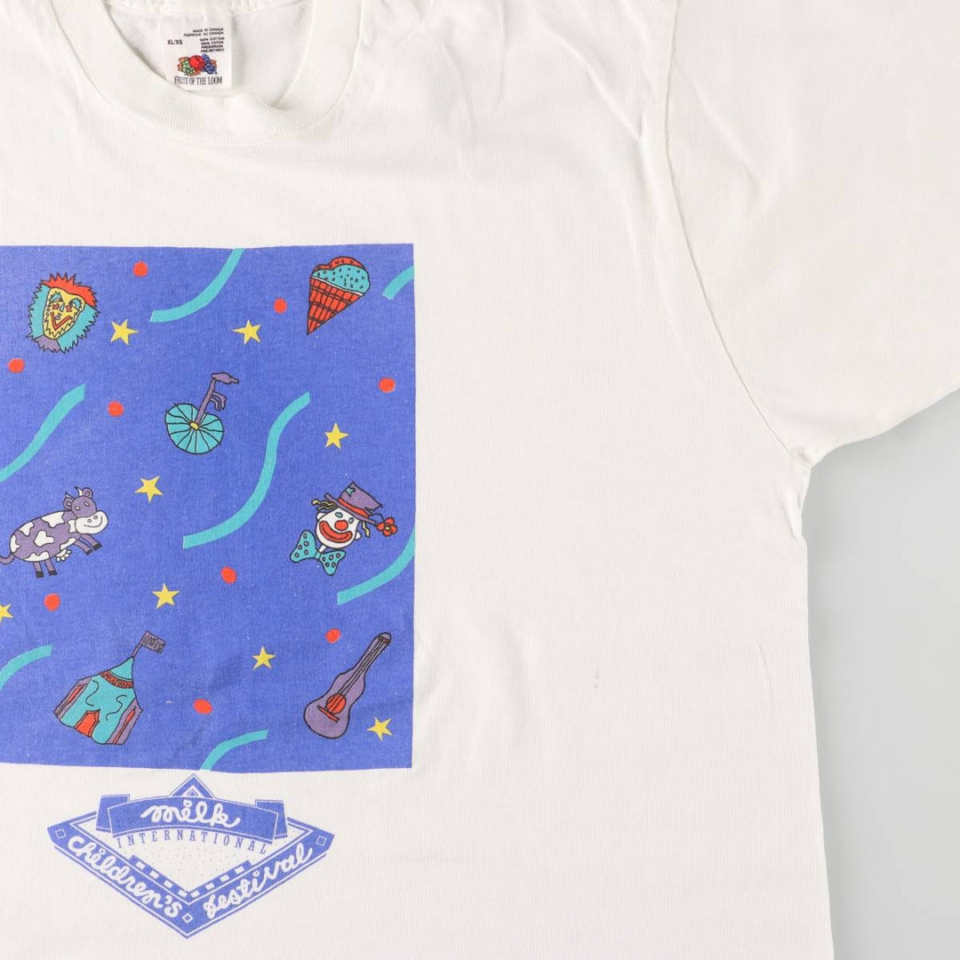 90'S Fruit of the Loom printed T-shirt, made in Canada, men's XL size, vintage cotton white type Vintage Second Hand