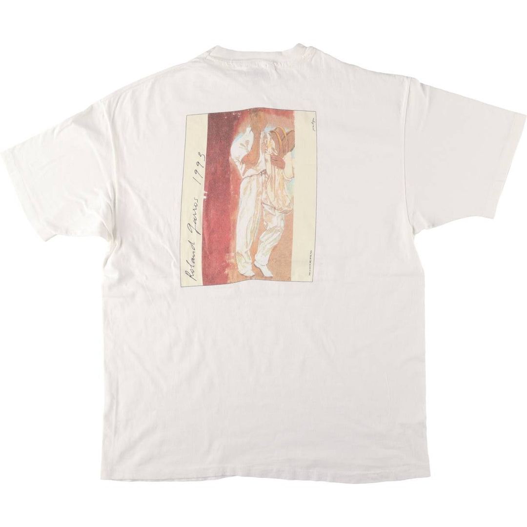 90'S Hanes Jean Lucac Roland Garros Printed T-Shirt Made in USA Men's XL Vintage cotton white type Vintage Second Hand