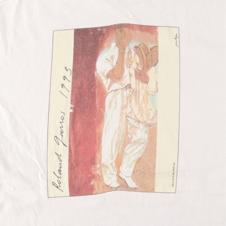 90'S Hanes Jean Lucac Roland Garros Printed T-Shirt Made in USA Men's XL Vintage cotton white type Vintage Second Hand