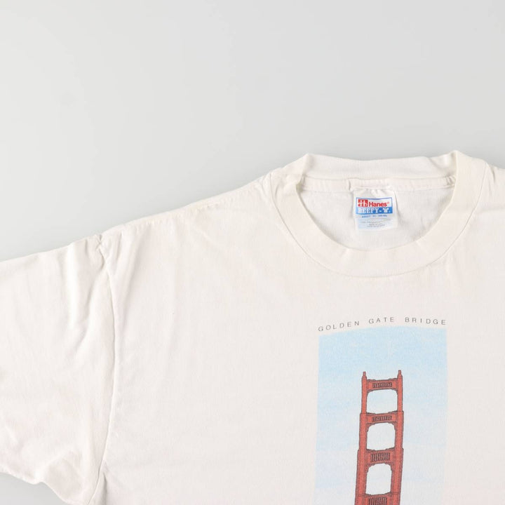 Vintage 90'S Hanes printed T-shirt, made in the USA, men's XL size cotton white type Vintage Second Hand