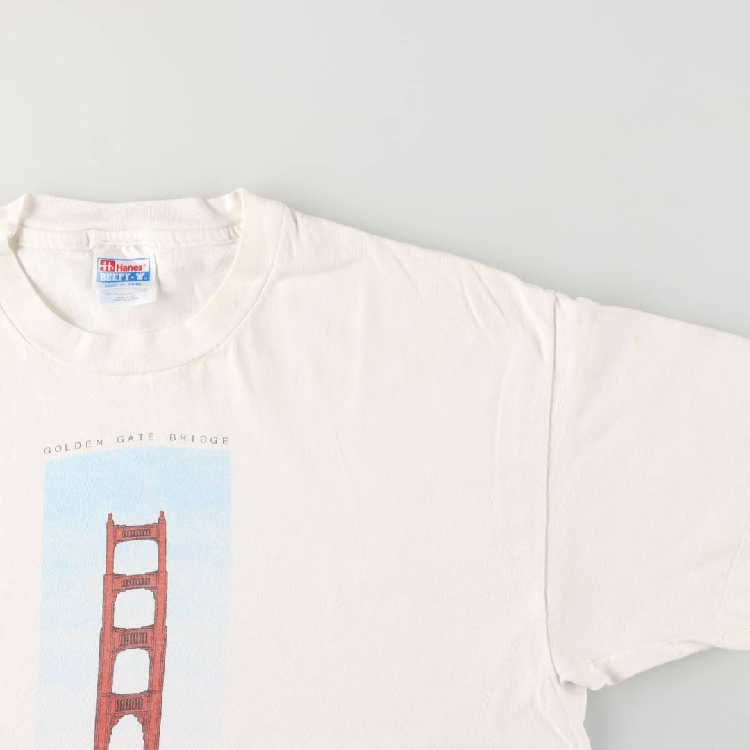 Vintage 90'S Hanes printed T-shirt, made in the USA, men's XL size cotton white type Vintage Second Hand