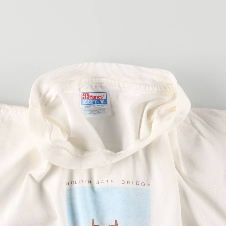 Vintage 90'S Hanes printed T-shirt, made in the USA, men's XL size cotton white type Vintage Second Hand