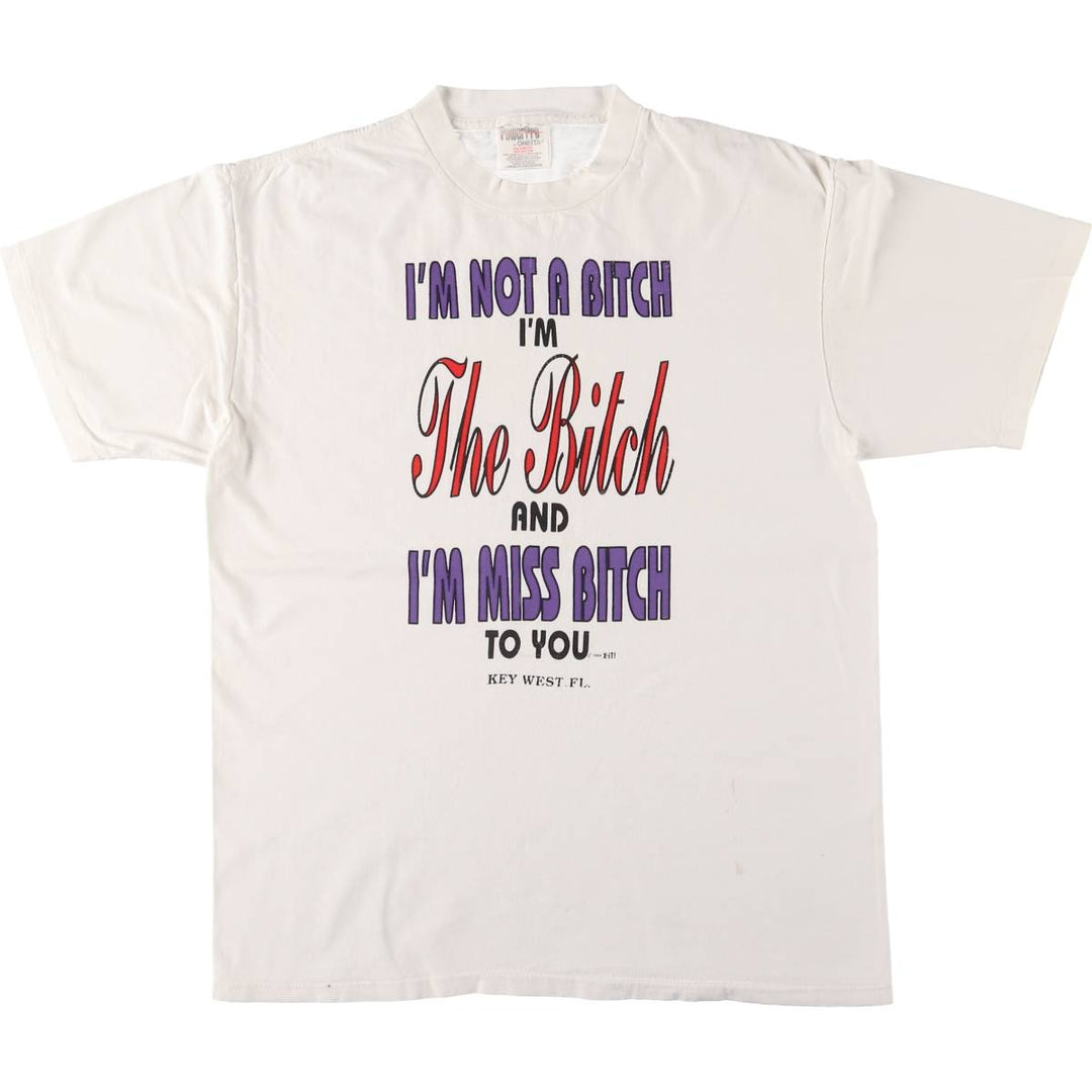 90'S ONEITA POWER-T Message Print T-Shirt Made in USA Men's L Size Vintage cotton white type Vintage Second Hand