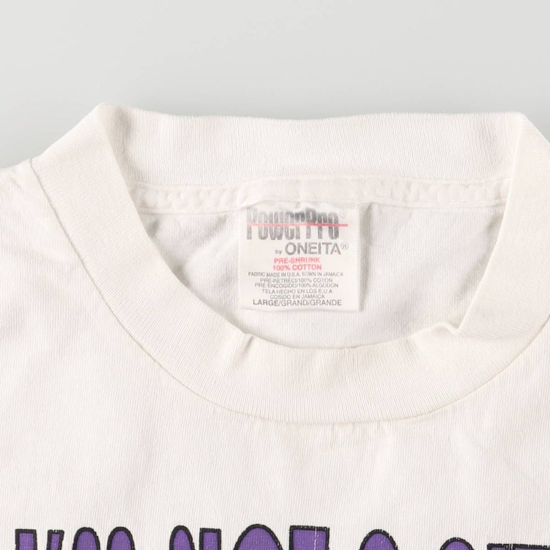 90'S ONEITA POWER-T Message Print T-Shirt Made in USA Men's L Size Vintage cotton white type Vintage Second Hand