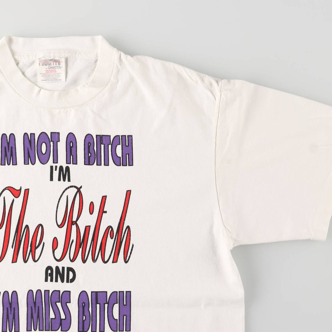 90'S ONEITA POWER-T Message Print T-Shirt Made in USA Men's L Size Vintage cotton white type Vintage Second Hand