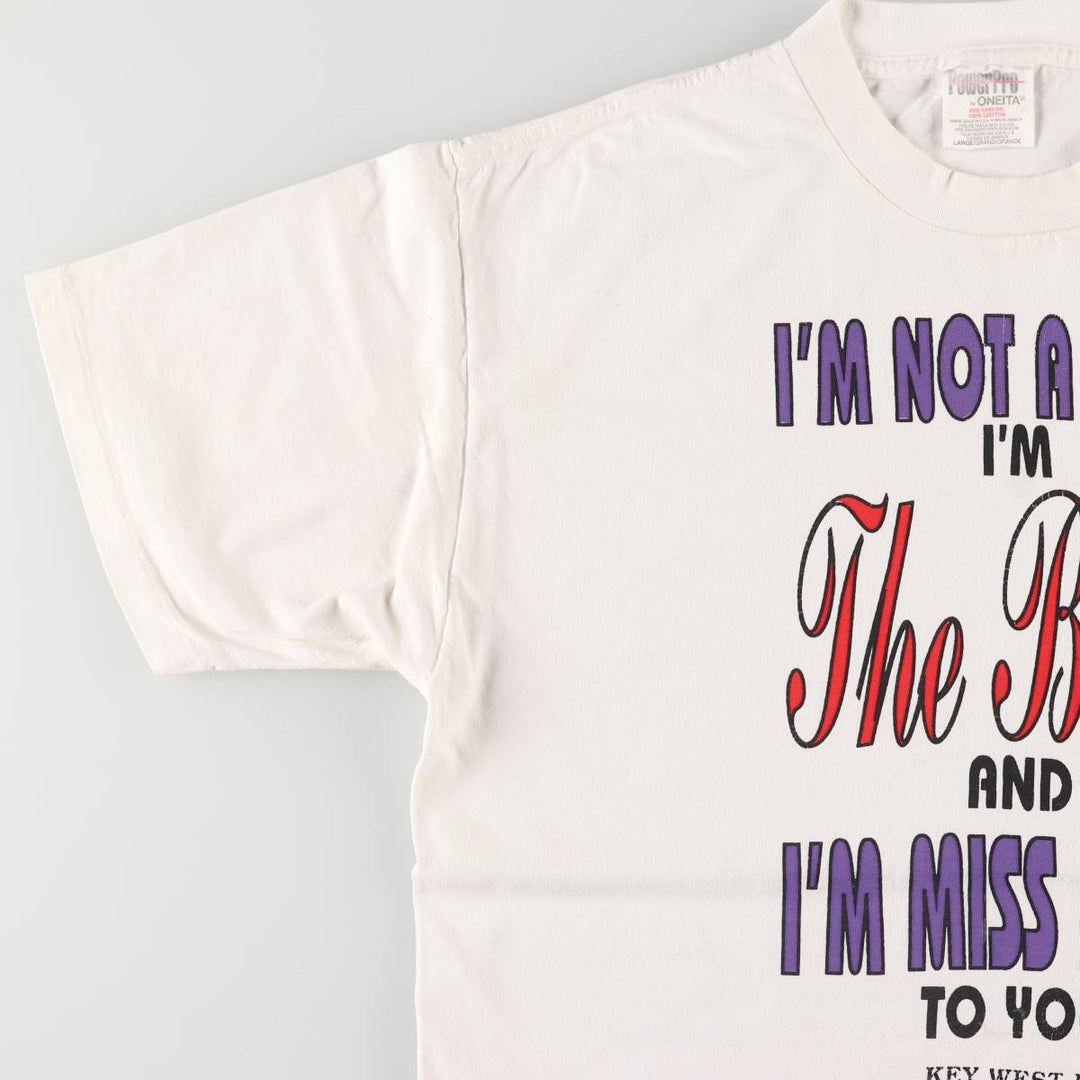 90'S ONEITA POWER-T Message Print T-Shirt Made in USA Men's L Size Vintage cotton white type Vintage Second Hand