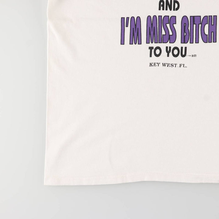 90'S ONEITA POWER-T Message Print T-Shirt Made in USA Men's L Size Vintage cotton white type Vintage Second Hand