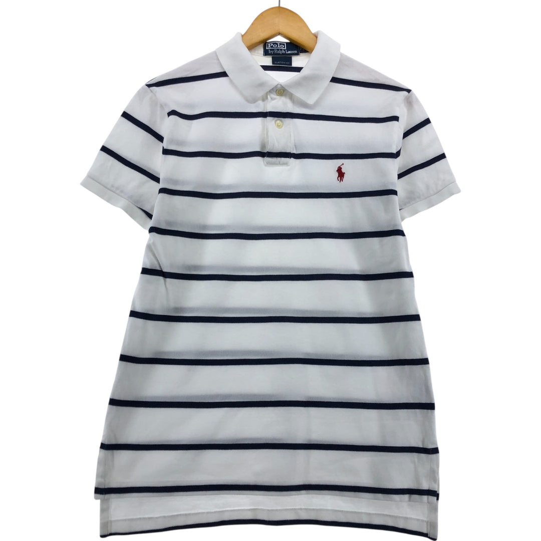 Ralph Lauren Polo by Ralph Lauren Custom Fit Short Sleeve Striped Polo Shirt, Men's Size Medium cotton white type Vintage Second Hand
